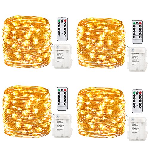 Product Cover GDEAER 4 Pack 16.4 Ft 50 Led Fairy Lights Christmas Decor Battery Operated Christmas Lights with Remote Waterproof 8 Modes Firefly Twinkle String Lights for Party Bedroom Wedding Decorations
