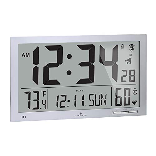 Product Cover Marathon Slim Atomic Wall Clock with Jumbo Display, Calendar, Indoor Temperature & Humidity. Color-Graphite Grey. SKU-CL030062GG