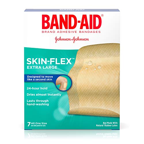 Product Cover Band-Aid Brand Skin-Flex Adhesive Bandages for First Aid and Wound Care of Minor Cuts and Scrapes, Comfortable and Durable Second Skin Feeling, Extra Large Size, 7 ct