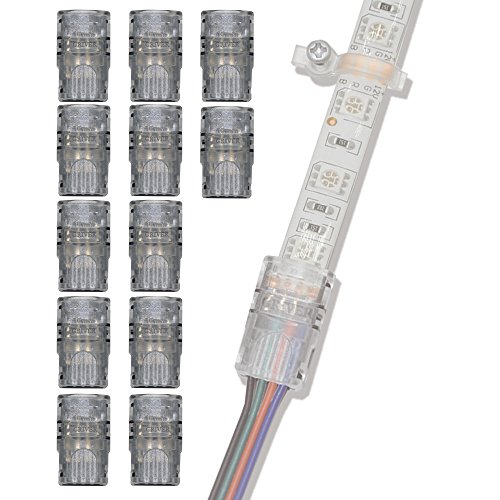Product Cover GRIVER 4 Pin LED Connector for Waterproof 5050 LED Strip Light- Strip to Wire Quick Connection (12Pcs 4-Pin Strip to Wire Connectors)