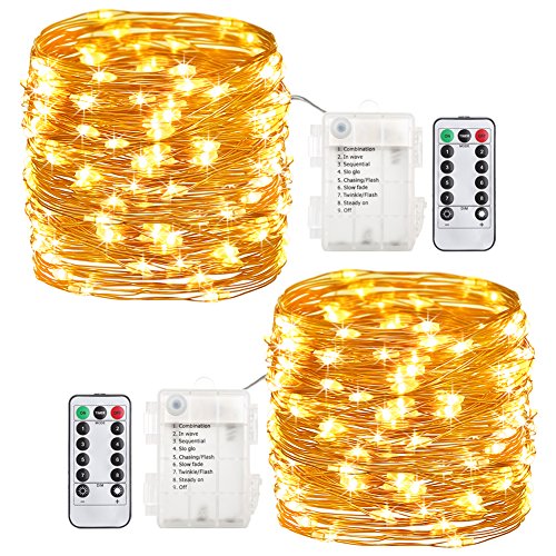 Product Cover GDEALER 2 Pack 20 Ft 60 Led Fairy Lights Christmas Decor Battery Operated Christmas Lights with Remote Waterproof Twinkle Firefly Lights Copper Wire String Lights for Party Bedroom Wedding Decorations