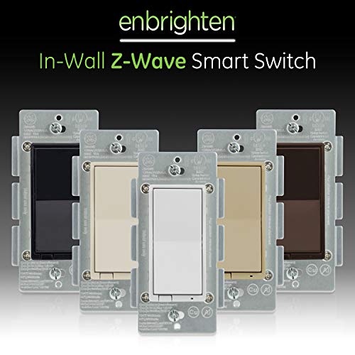 Product Cover GE 14291 Enbrighten Z-Wave Plus Smart Light Switch, Works with Alexa, Google Assistant, SmartThings, Zwave Hub Required, Repeater/Range Extender, 3-Way Ready 1st Gen, White & Light Almond