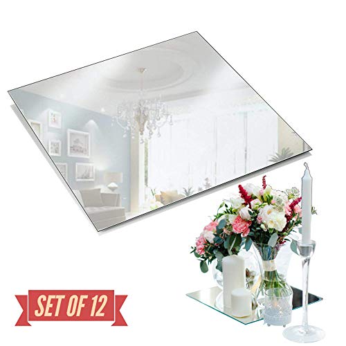 Product Cover Light In The Dark 12 Inch Square Mirror Candle Plate 1.5 mm Thick with Round Edge Set of 12