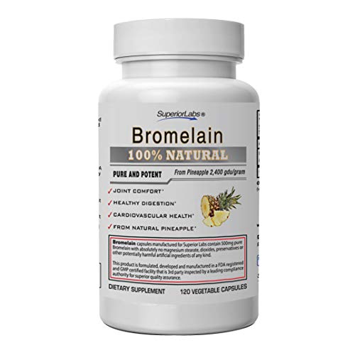 Product Cover Superior Labs - Best Bromelain Non GMO Natural Supplement - Non-Synthetic - 2,400 gdu/Gram - Supports Healthy Digestion & Inflammatory Responses, Bruises, Immune - Extra Strength - 500 mg, 120 VCaps