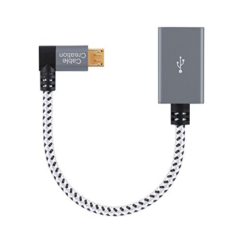 Product Cover CableCreation 90 Degree Micro USB 2.0 OTG Cable Right Angle Braided On The Go Adapter Micro USB Male to USB Female for Samsung or Other Smart Phones with OTG Function, 6 Inch/Space Gray Aluminum