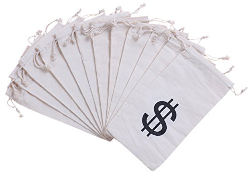 Product Cover Juvale Money Bag Pouch with Drawstring Closure Canvas Cloth and Dollar Sign Symbol Novelty - $ - Set of 12pcs - (4.7 x 9 inches)