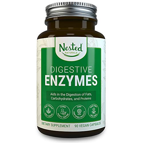 Product Cover Nested Naturals Digestive Enzymes: Vegan, Plant Based, Non-GMO, Tested 11 Active Types (Vegetarian) and Herbal Extracts A Complete Daily Essential Formula for Men and Women's Gut Health