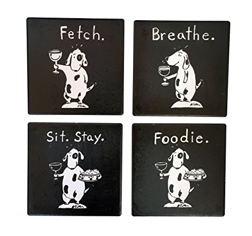 Product Cover 4 Absorbent Drink Coasters - Best Wine Gifts Accessory for Any Wine Enthusiast & Dog Lover.