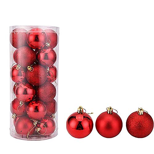 Product Cover Christmas Ball Pendant, Decorative Shatterproof Christmas Tree Pendants Hanging 40mm Christmas Baubles Balls Ornaments Set Pack of 24 pcs (Red)