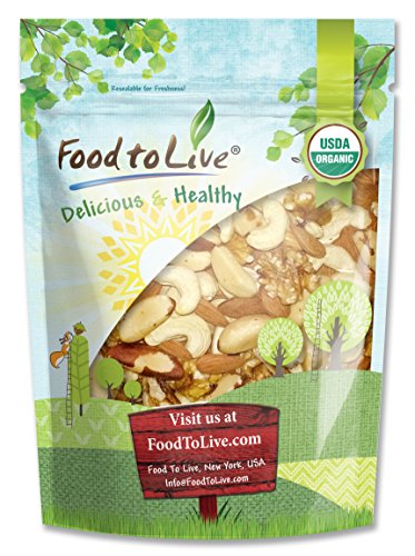 Product Cover Organic Mixed Raw Nuts, 8 Ounces - Cashews, Brazil Nuts, Walnuts, Almonds, Non-GMO, Kosher, Raw, Vegan, Unsalted, Bulk