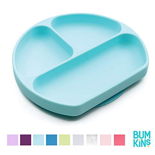 Product Cover Bumkins Silicone Grip Dish, Suction Plate, Divided Plate, Baby Toddler Plate, BPA Free, Microwave Dishwasher Safe - Blue