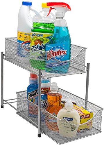 Product Cover Sorbus 2 Tier Organizer Baskets with Mesh Sliding Drawers, Ideal Cabinet, Countertop, Pantry, Under The Sink, and Desktop Organizer for Bathroom,Kitchen, Office, etc.Made of Steel (Silver)