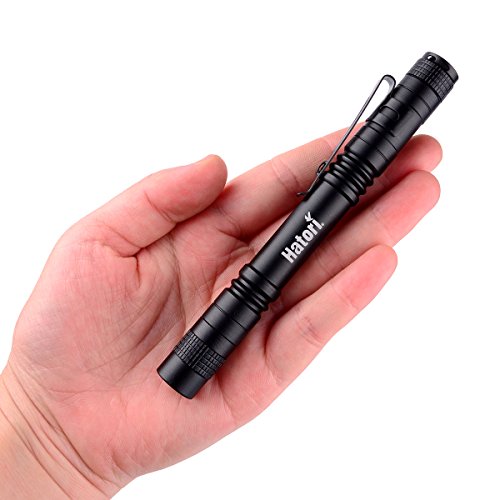 Product Cover Hatori Mini LED Flashlight Battery-Powered Handheld Pen Light Tactical Torch with High Lumens for Camping, Outdoor and Emergency, 5.24 Inch