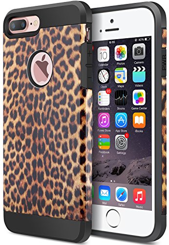 Product Cover iPhone 8 Plus Case, iPhone 7 Plus Case, Dual Layer Camouflage Leopard Shockproof Protective Case TPU Bumper Hard PC Back Case Cover Skin for Apple iPhone 7 Plus & iPhone 8 Plus (Leopard)