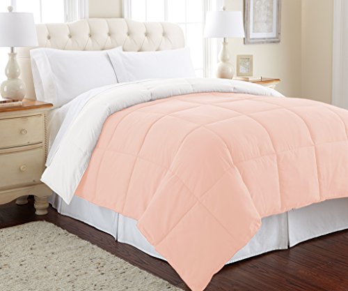 Product Cover Amrapur Overseas Goose Down Alternative Microfiber Quilted Reversible Comforter / Duvet Insert - Ultra Soft Hypoallergenic Bedding - Medium Warmth for All Seasons - [Full/Queen, Blush/White]