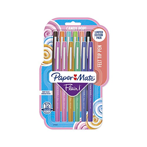 Product Cover Paper Mate Flair Felt Tip Pens, Medium Point (0.7mm), Limited Edition Candy Pop Pack, 12 Count