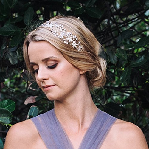 Product Cover SWEETV Bohemian Headpiece Crystal Pearl Bridal Hair Vine Flower Halo Wedding Headband Tiara