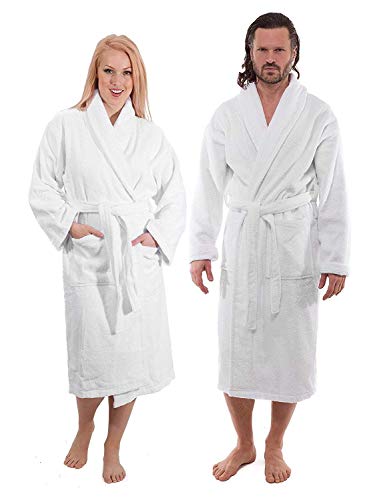 Product Cover Classic Turkish Towels White Unisex Spa Bath Robe for Men Women Shawl Collar Belt 2 Pockets 1 Pc