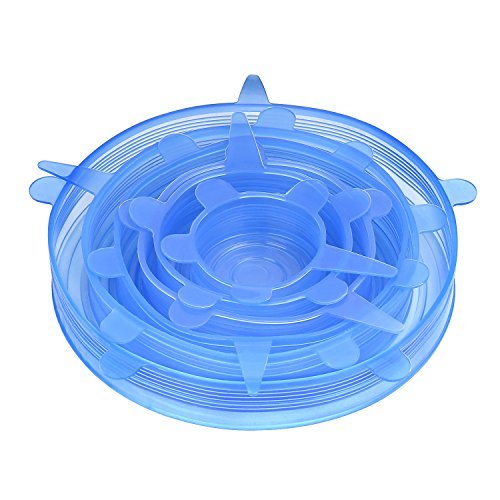 Product Cover Nuovoware Silicone Stretch Lids, [6 PCAK] Multi Size Durable Food Grade Airtight Soft Silicone Lids Food and Bowl Covers for keeping Food and Fruit Fresh, Transparent Strecthable Food Seal Wrap, Blue