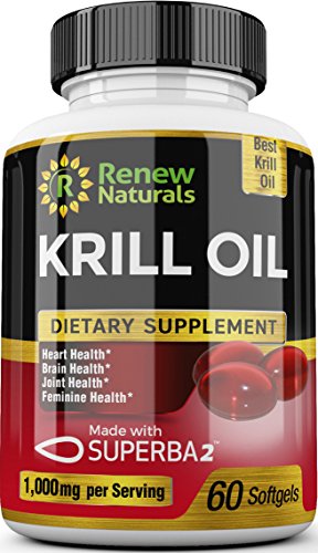 Product Cover Antarctic Krill Oil 1000 mg Serving with Omega-3s EPA DHA Astaxanthin Supports Healthy Heart Brain Joints 60 Softgels 100% Money Back Guarantee!