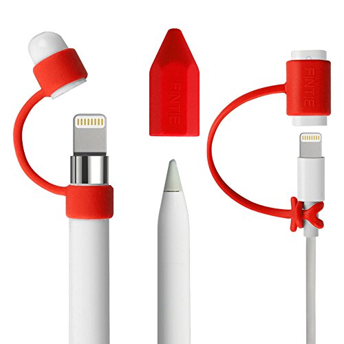Product Cover Fintie 3 Pieces Bundle for Apple Pencil Cap Holder, Nib Cover, Charging Cable Adapter Tether for Apple Pencil 1st Generation, iPad 6th Gen Pencil, Red