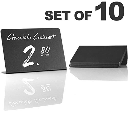 Product Cover 10 Pack Rustic Mini Chalkboard Signs - Easy To Write And Wipe Out - For Liquid Chalk Markers And Chalk - Small Plastic Message Board Signs - Table Numbers - Food Labels For Party - Small Chalkboard