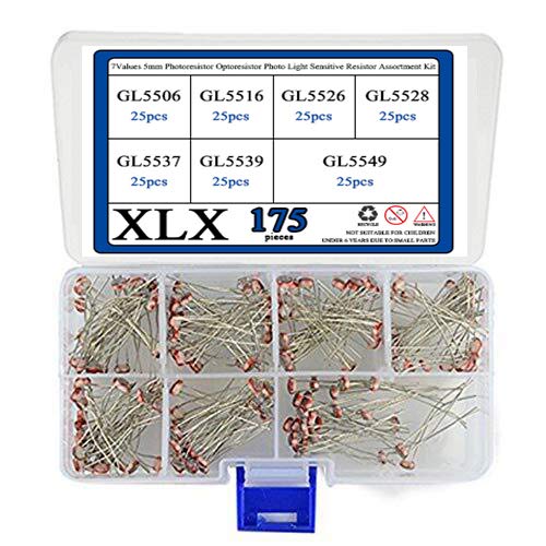 Product Cover XLX 175pcs 7Values 5mm Photoresistor Optoresistor Photo Light Sensitive Resistor Assortment Kit (GL5506 /GL5516 /GL5526 /GL5528 /GL5537 /GM5539 /GL5549) (LDR Photo Resistors Light-dependen)