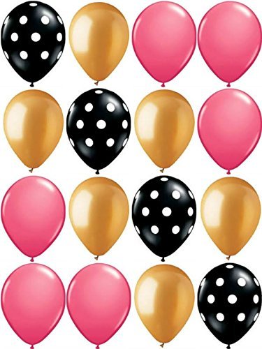 Product Cover Balloons 16Ct Black & White Polka Dot W/ Gold & Wild Berry Pink Latex Balloons Set, 11