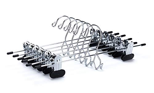 Product Cover 12 Quality Pants Hangers Heavy Duty Add-on Skirt/Slack Metal Hanger, Extra Wide Adjustable Clips, Multi Stackable Add on Hangers, Chrome, Jeans, Bottoms (12)