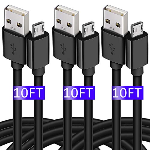 Product Cover Micro USB Cable, 10 FT 3 Pack Extra Long Durable Android Charger Cable, Fast PS4 Charging Cable Cord for PS4 Controller, Android, Samsung Galaxy S7 J3 J7, XBOX, Black