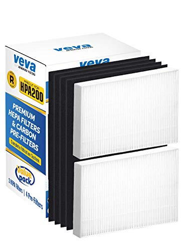 Product Cover VEVA Complete 2 Premium HEPA Replacement Filter Pack Including 4 Activated Carbon Pre Filters Precut for HPA200 compatible with HW Air Purifier 200, 202, 204, 250B and Filter R by VEVA