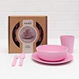 Product Cover Bobo&Boo Bamboo 5 Piece Children's Dinnerware, Blossom Pink, Non Toxic & Eco Friendly Kids Mealtime Set for Healthy Infant Feeding, Great Gift for Baby Showers & Birthdays