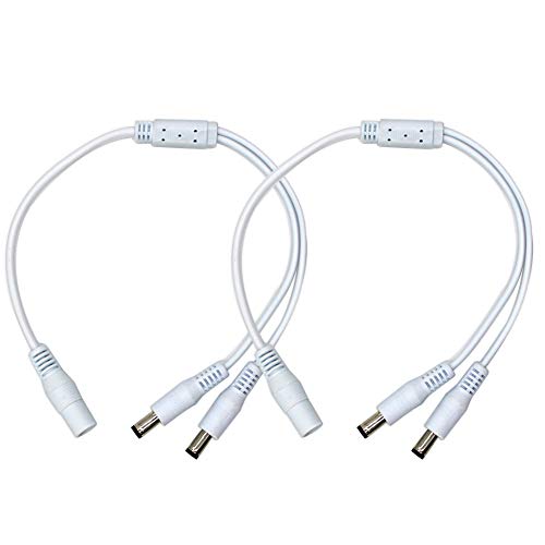Product Cover 2Pack White 1 Male to 2 Female Way DC Power Splitter Cable Barrel Plug 5.5x2.1mm for CCTV Cameras LED Light Strip and more