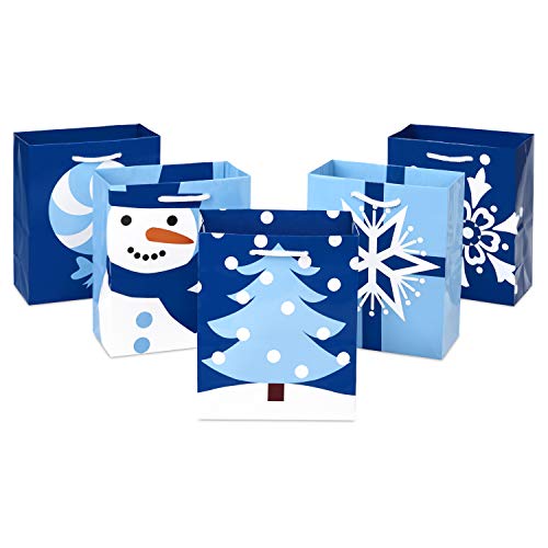 Product Cover Hallmark Christmas Small Gift Bags (Blue Christmas Icons, 5 Pack)