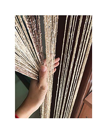 Product Cover Eyotool 1x2 M Door String Curtain Rare Flat Thread Fringe Window Panel Room Divider Cute Strip Tassel for Wedding Coffee House Restaurant Parts (Coffee & Champagne)