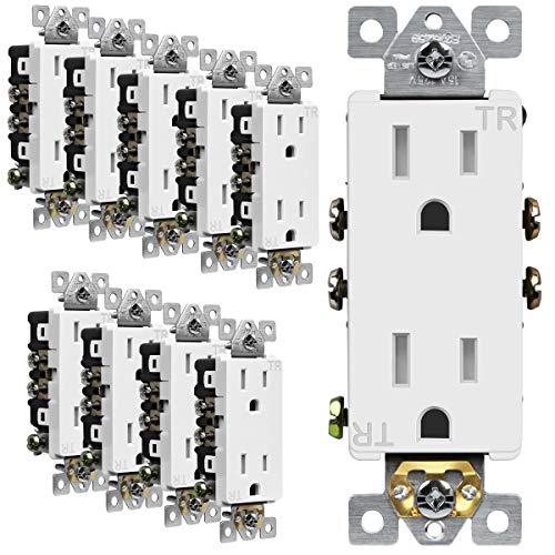 Product Cover Enerlites 15A Tamper Resistant Outlet 61501-TR | Decorator Duplex Receptacle, Residential Grade, Self-Grounding, Child Safe, UL Listed, Straight Blade, 2-Pole 125V, White - 10 Pack