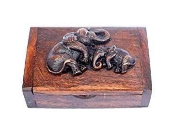 Product Cover Design by UnseenThailand Vintage Thai Teak Wood Box With Elephants 100% Handmade (Wooden Elephant)
