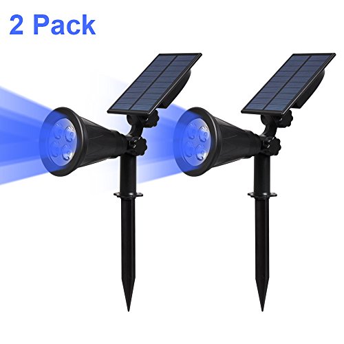 Product Cover T-SUN Solar Spotlights LED Outdoor Wall Lights, Auto-on at Night/Auto-Off by Day, 180° Angle Adjustable Solar Lights for Tree, Patio, Yard, Garden, Driveway, Pool Area(Blue- 2 Pack)