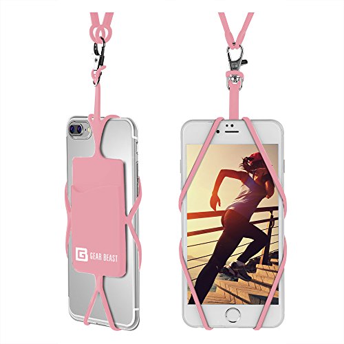 Product Cover Gear Beast Universal Cell Phone Lanyard Compatible with iPhone, Galaxy & Most Smartphones Includes Phone Case Holder with Card Pocket, Silicone Neck Strap