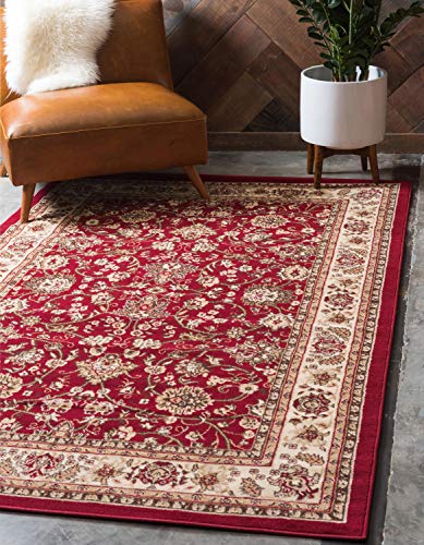 Product Cover Unique Loom Kashan Collection Traditional Floral Overall Pattern with Border Burgundy Area Rug (4' 0 x 6' 0)