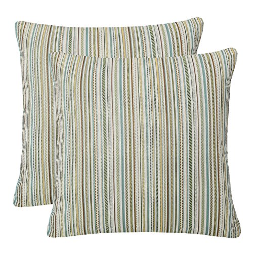 Product Cover Pack of 2 Simpledecor Throw Pillow Covers Couch Pillow Shells,20X20 Inches,Jacquard Colorful Stripes,Multicolor Teal