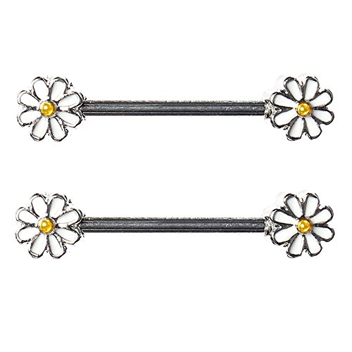 Product Cover BODYA Pair Cute Double Enamel Spring Daisy Flower Nipple Barbell Ring Piercing Bar Stainless Steel 14G