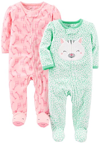 Product Cover Simple Joys by Carter's Baby Girls' 2-Pack Fleece Footed Sleep and Play, Kitty/Giraffe, 0-3 Months