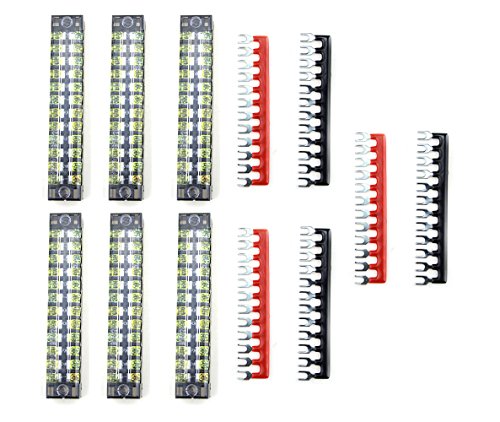 Product Cover XLX 12pcs (6 Set) 600V 15A 12 Positions Double Row Screw Terminal Strip and 400V 15A 12 Positions Red/Black Pre-Insulated Terminal Barrier Strip