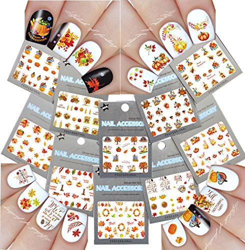 Product Cover Nail Art Water Slide Tattoo Decals ♥ Fall Into Fun Thanksgiving Theme - 10 Pack
