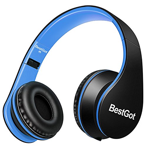 Product Cover BestGot Kids Headphones for Kids Boys Adult with Microphone in-line Volume Included Cloth Bag Foldable Headset with 3.5mm Plug Removable Cord (Wired Black/Blue)