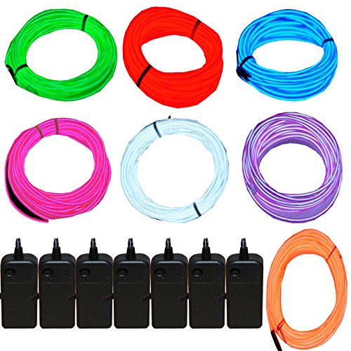 Product Cover 7 Pack - Jytrend 9ft Neon Light El Wire w/Battery Pack (Green, Blue, Red, Orange, Purple, White, Pink)