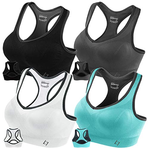 Product Cover FITTIN Racerback Sports Bras Pack Of 4 - Padded Seamless High Impact Support For Yoga Gym Workout Fitness With Removable Pads, L(Fit for 34D 36C 36D 38A 38B 40A), 4-pack