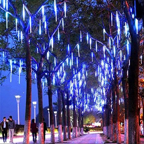 Product Cover LDUSA HOME LED Meteor Shower Rain Lights,Outdoor String Lights, Waterproof Garden Lights 30cm 8 Tubes 144leds Snow Falling Raindrop Icicle Cascading Light for Holiday Wedding Xmas Tree Decor (Blue)