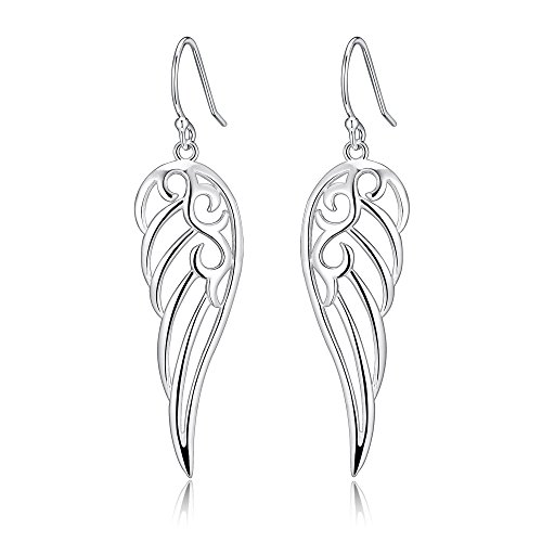 Product Cover Sterling Silver Angel Wings Design Dangle Drop Earrings For Sensitive Ears By Renaissance Jewelry